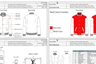 create tech pack of clothing apparel and garments streetwear technical design