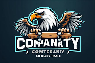 design eagle, skateboard , sport, bird, mascot logo with unlimited revision