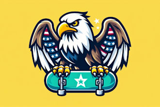 design eagle, skateboard , sport, bird, animal mascot logo within new concepts