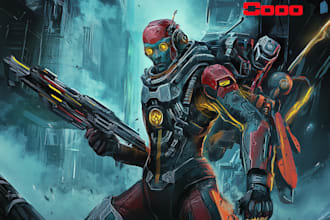 create a sci fi character illustration or sci fi character