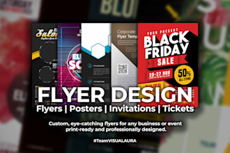 design posters, flyers, business invitation cards or tickets for your brand