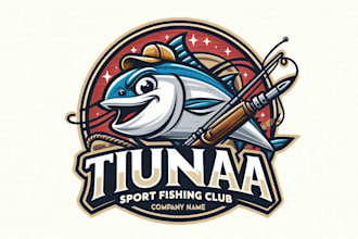 design tuna sport fishing club mascot logo with express delivery