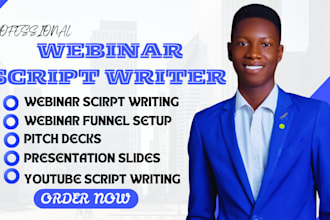 create a webinar script, presentation slide, youtube script, pitch deck, modules