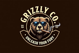 do angry bear smoking mascot logo design with business