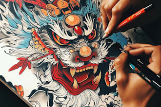 make a custom and professional japanese tattoo design