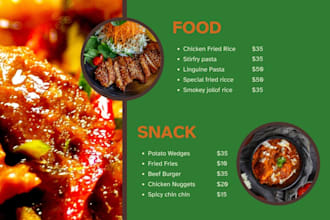 design a stylish modern cafe menu for print digital use for your business