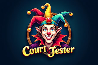 do medieval court jester head front view mascot logo
