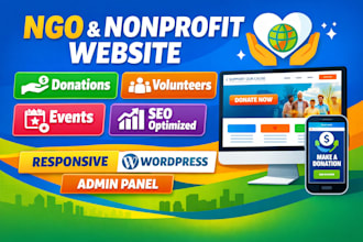 create ngo nonprofit website or app with donations, fundraising charity website