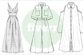 do flat sketch all fashion dress