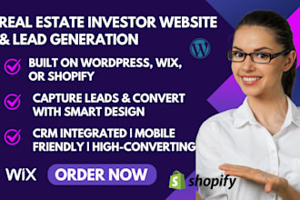 design real estate investor website, lead generation site on wix, shopify,