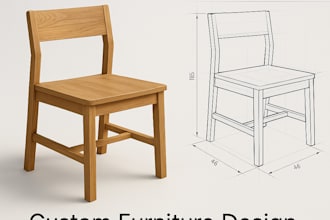 make woodworking 3d model of furniture and technical drawing