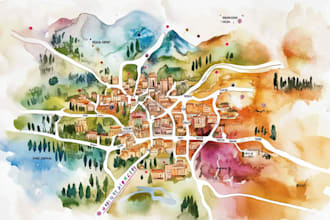 illustrate a watercolor map for your wedding venue