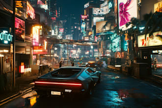 design an illustration of futuristic cyberpunk city