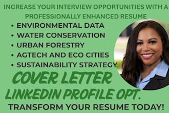 write ats environmental resume, agtech, sustainability cover letter and linkedin