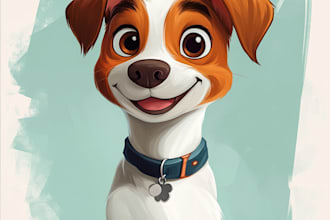 make a cartoon pet portrait, family portrait in disney style