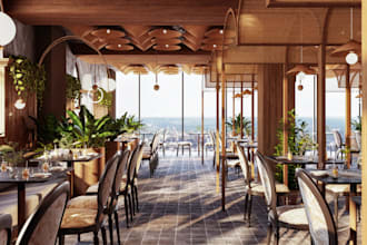 renovate 3d realistic restaurant rendering, coffee shop,3d bar, furniture design
