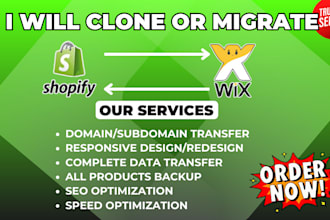 migrate wix website to shopify store, clone shopify to wix site