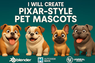 do pixar style pet mascot cartoon character stylized animal for brand, animation