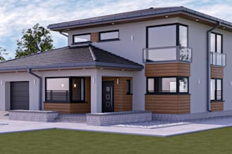 renew modern detached duplex,house elevation,exeterior pavement design,landscape
