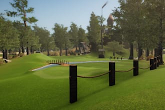 revamp 3d modern golf course,landscape design,sport arena,8k render,cgi