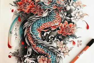 draw a original custom japanese tattoo design for you