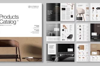 design product catalog, product brochure, magazine design, sell sheet, canva