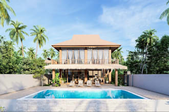 redesign 3d private villa exterior, cottage house, renovate 3d dream home,lumion