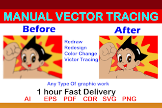 do vector tracing from any format to ai, eps, svg, png, etc in 1 hour
