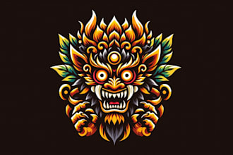 make balinese barong mask mascot logo for you with new concept