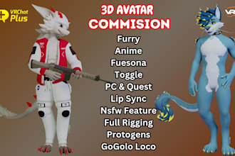 create custom vrchat avatar, 3d vtuber model, vrm furry avatar