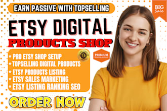 set up etsy digital products shop, etsy SEO listing, etsy digital product design