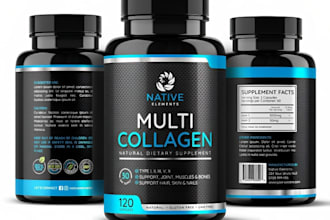 design supplement, cosmetic labels with packaging, 3d mockups and editable file