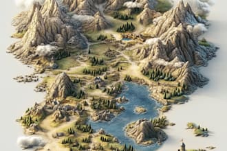 do fantasy map with parchment style for storybook