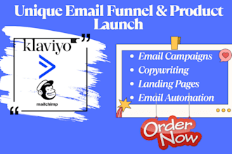 create email funnel for product launch on klaviyo, mailchimp, activecampaign