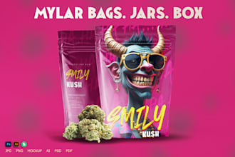 design unique weed pouch, mylar bag and product labels