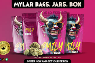 design unique weed pouch, mylar bag and product labels