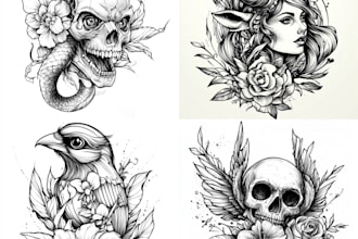 design line art traditional tattoo and tshirt design
