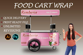 create street food cart, food truck, food stall, food stand, vehicle wrap design