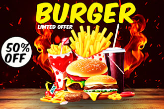 design pizza and burger flyers, menu, posters for u