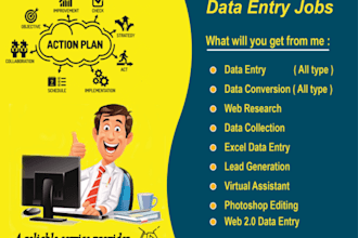 do excel data entry, copy paste, convert PDF, web research, typing, making chart