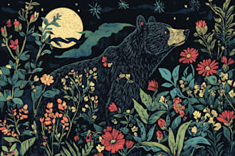 illustrate animal or botanical linocut based