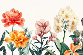 draw beautiful digital botanical illustrations of flowers, fruits, and plants