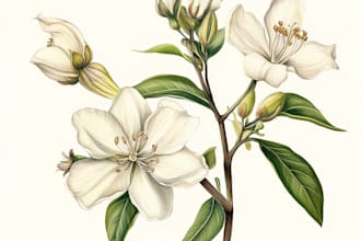 create botanical illustration of flowers, plants, line art