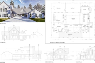 draw 2d architectural floor plans, elevations, sections, site, roof plans