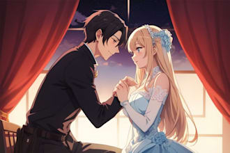 draw a couple illustration in anime style