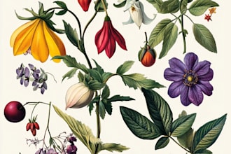 design craft a beautiful botanical or  plants, fruits, flowers, vegetables, herb
