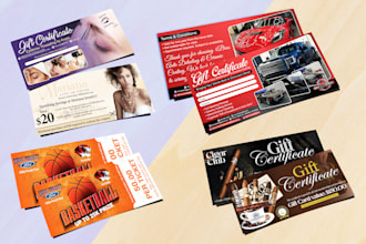 design vouchers, gift certificates, coupons, postcards, tickets, thank you cards