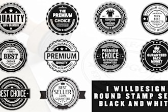 design round, seal, stamp black and white logo