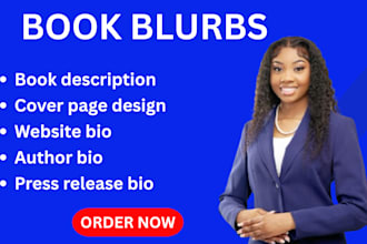do book description, cover page design, author bio