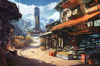 design an game concept art and environment art illustration